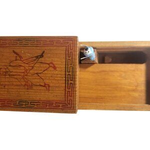 Sliding Top Cigarette Box Vtg Wooden Hand-Painted Artsy collectible